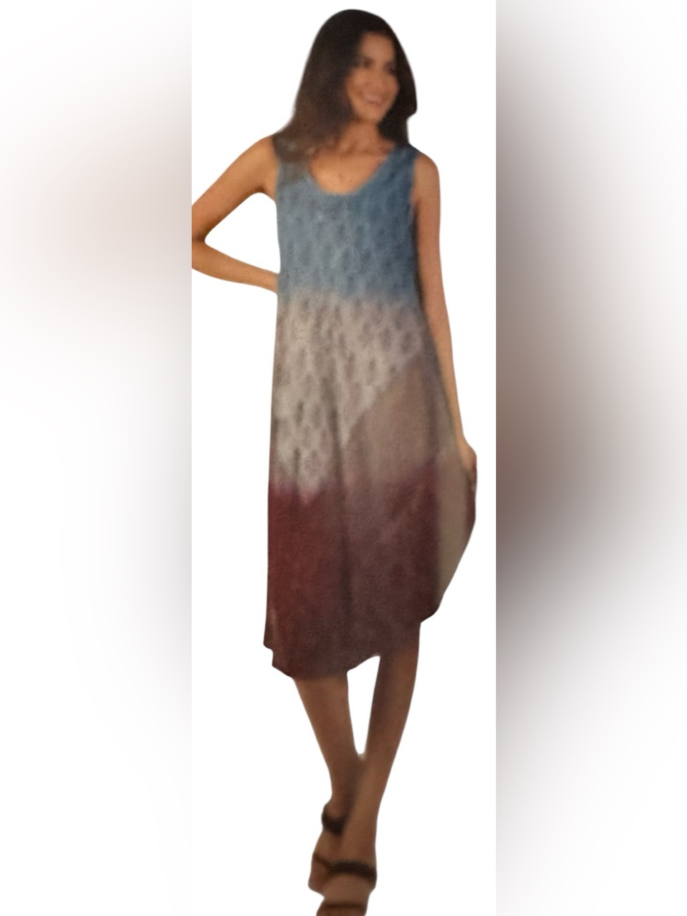 Sleeveless Ombre Tank Dress in Teal and Burgundy. 054 BL/RD3